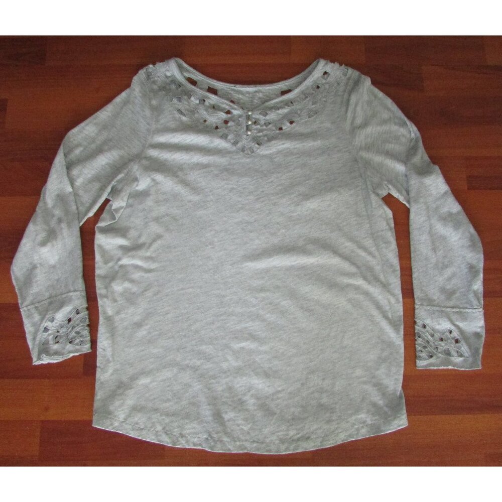 Grey Jersey Embroidered Cut Out Top - Large